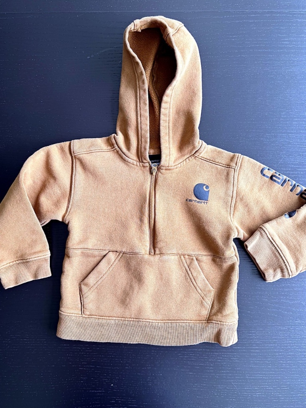 Carhartt Toddler Quarter Zip Hoodie Sweatshirt Brown 3T Fleece Lined